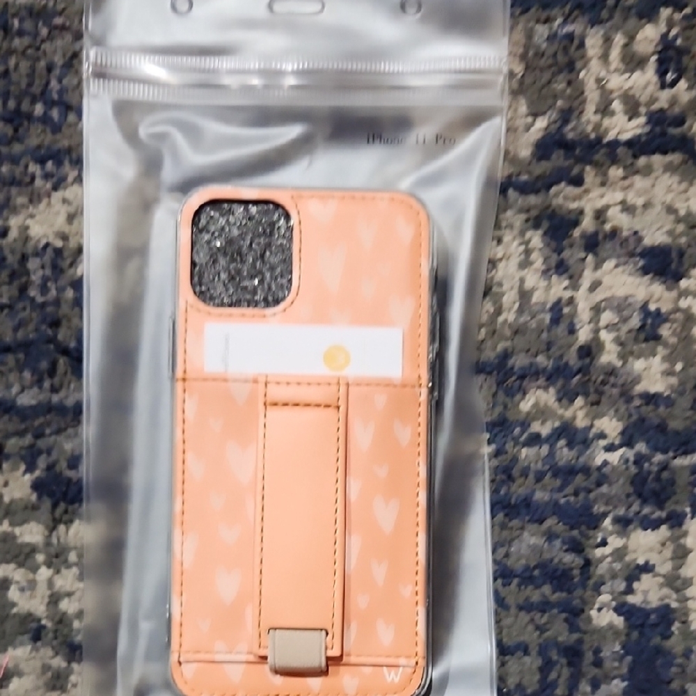 Peach Heart Pattern Phone Case cardholder and Stand for iPhone 11 Pro